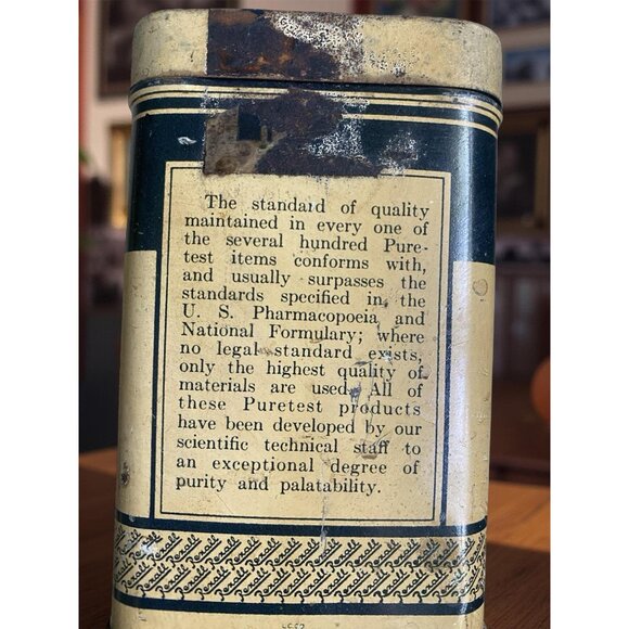 Vintage Puretest Epsom Salt Tin Container By United Drug Co. Retro Apothecary/Ch - Picture 3 of 6